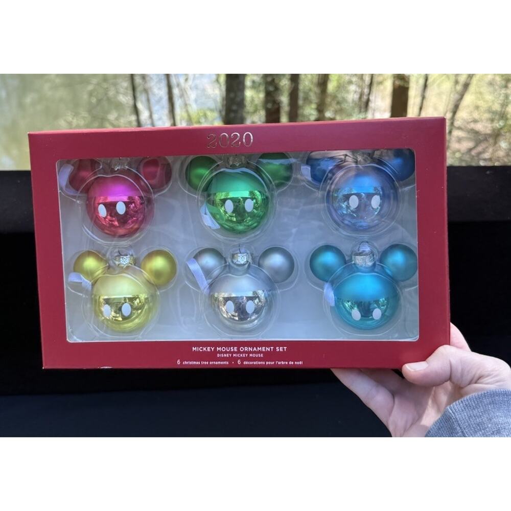 Brand New Hallmark Mickey Mouse Head Ears Glass Ornament Set of 6 Disney